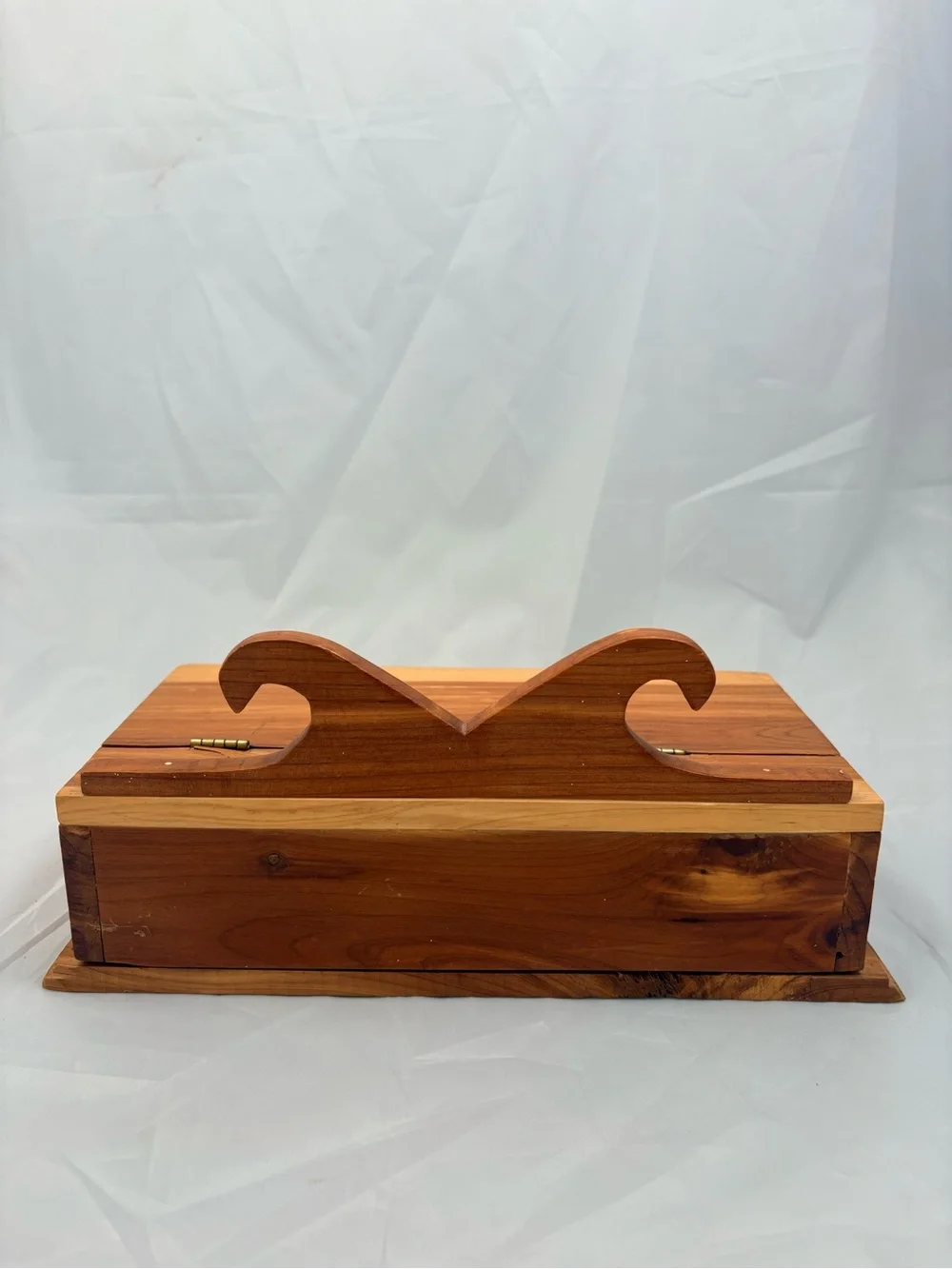 Vintage Wooden Handmade Desk or Storage Box With Top Scroll Crest